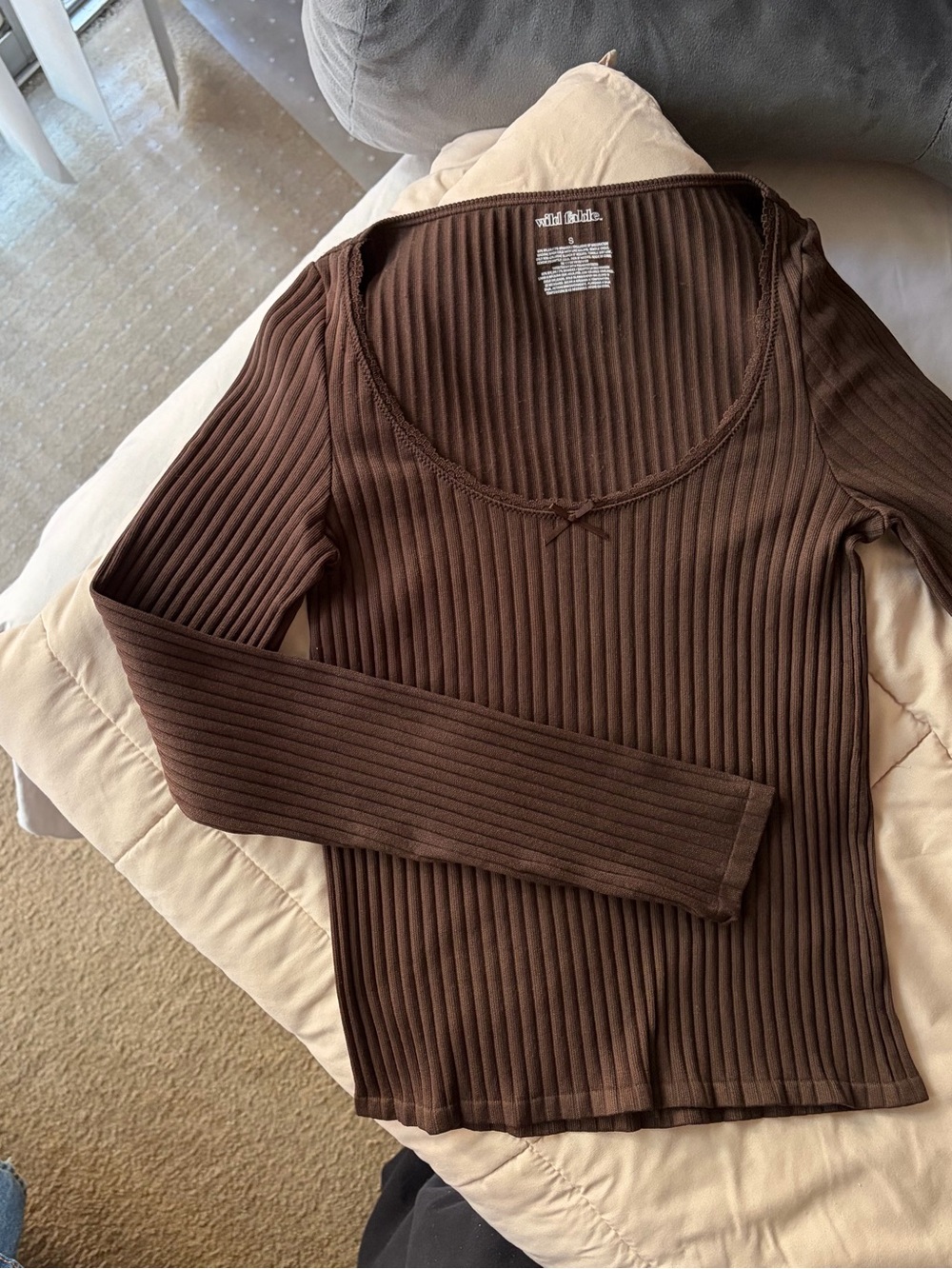 wild fable Ribbed Scoop Neck Long Sleeve Top - Chocolate Brown
